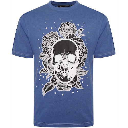 KAM Skull Rose bedrucktes T-Shirt Blau meliert